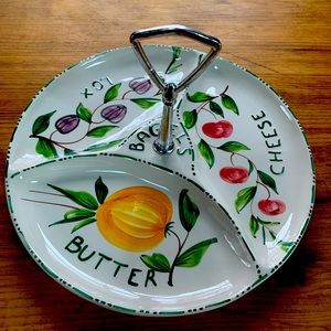 Vintage “bagels, lox, butter, cheese serving plate with handle